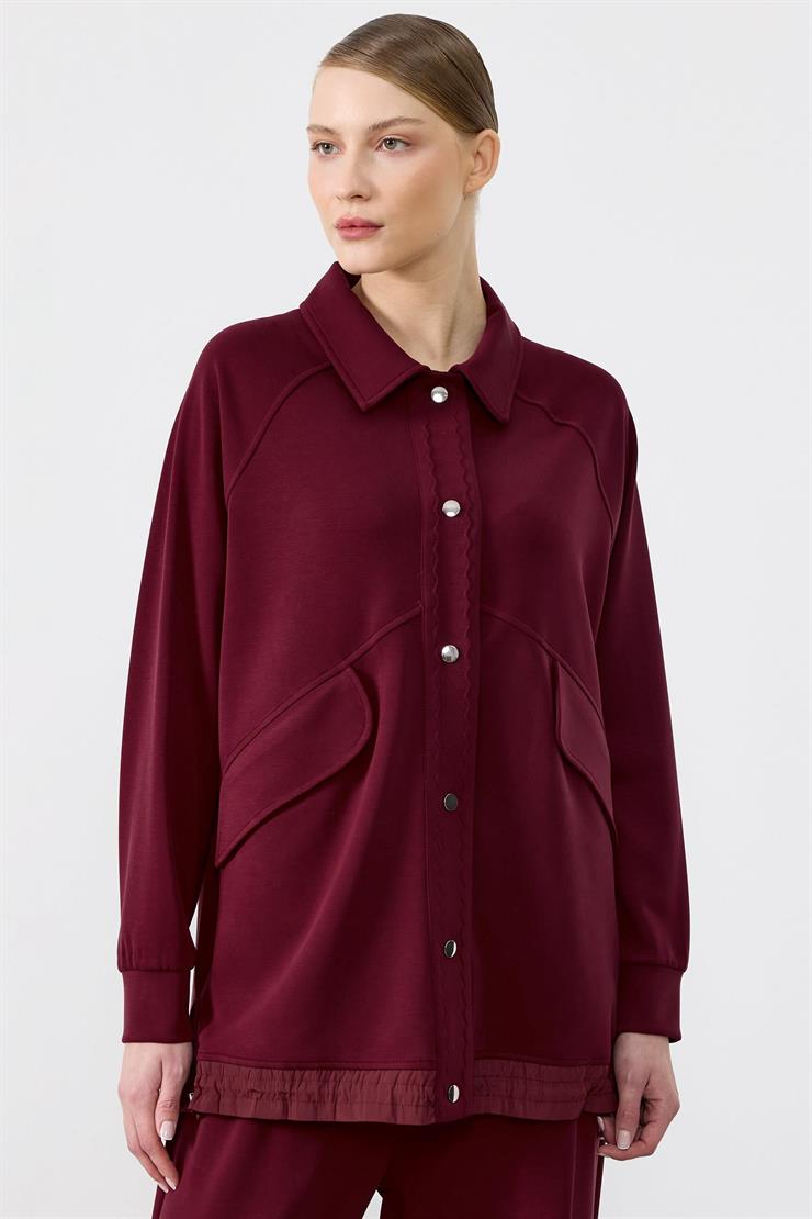 Zikzak Nervür Detaylı Pantolonlu İkili Takım BORDO