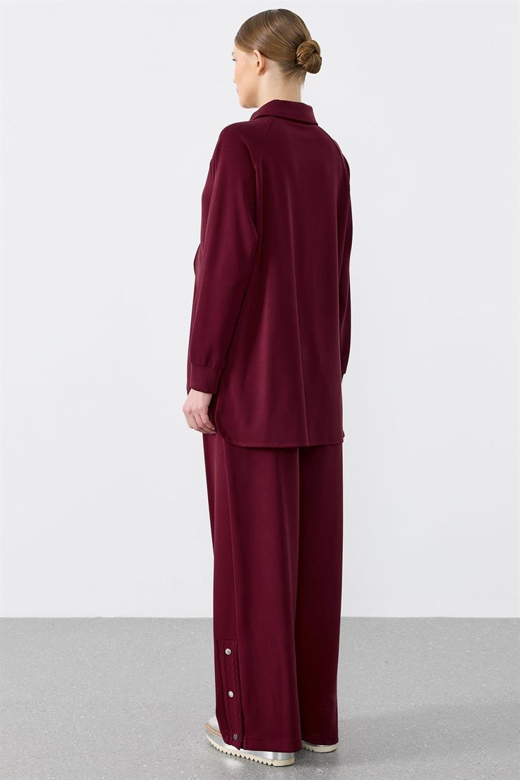 Zikzak Nervür Detaylı Pantolonlu İkili Takım BORDO