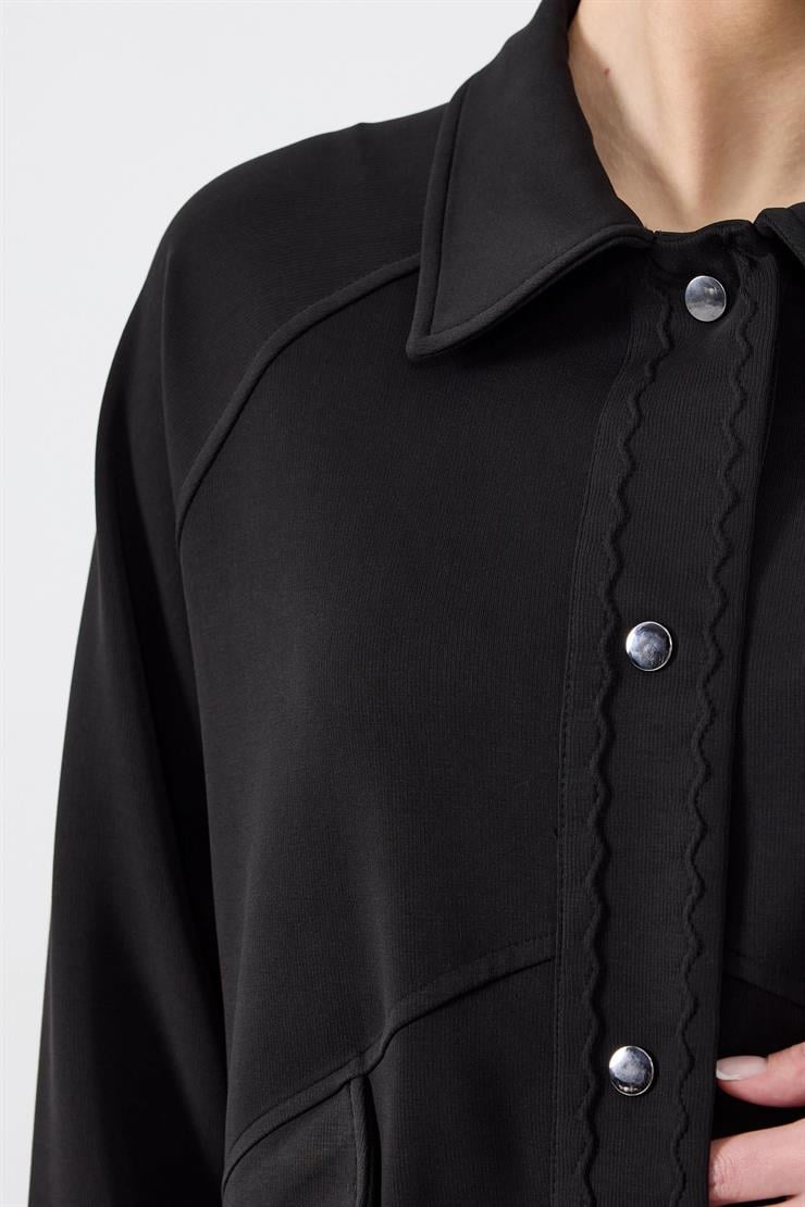 Zikzak Nervür Detaylı Pantolonlu İkili Takım SİYAH