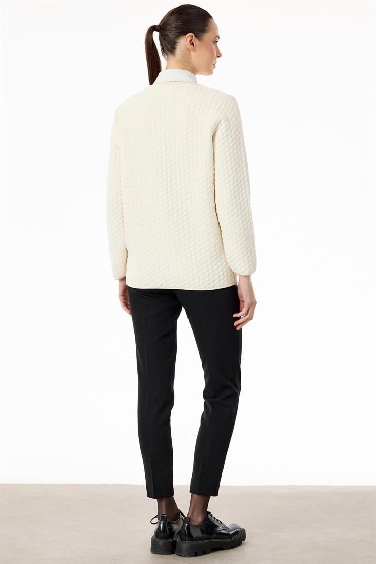 Zincir Detaylı Şönil Triko Ceket EKRU