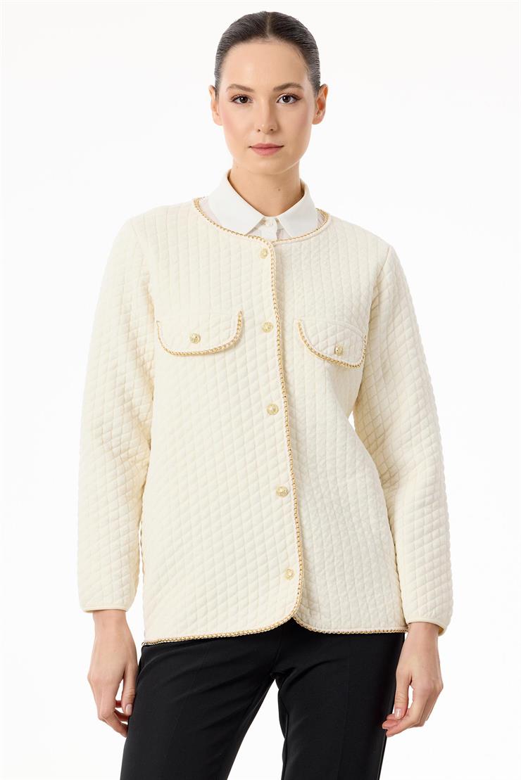 Zincir Detaylı Şönil Triko Ceket EKRU