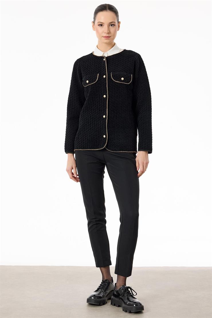 Zincir Detaylı Şönil Triko Ceket SİYAH