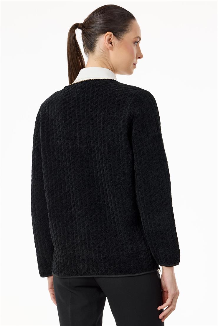 Zincir Detaylı Şönil Triko Ceket SİYAH
