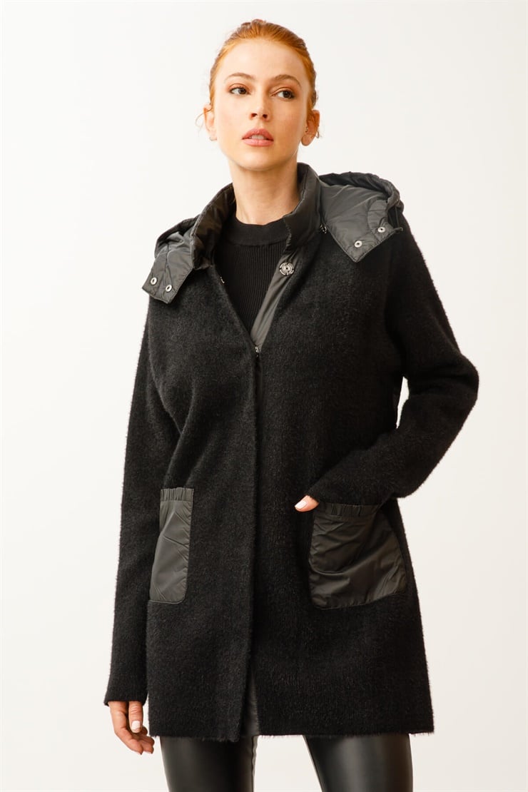Angored Kombinli Kapitone Kapüşonlu Mont-Siyah