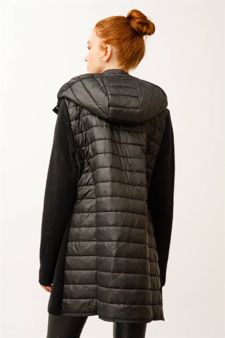 Angored Kombinli Kapitone Kapüşonlu Mont-Siyah