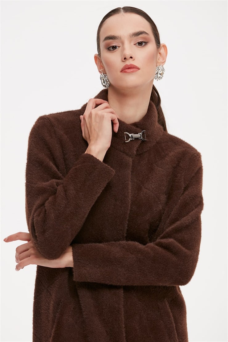 Baklava Desenli Angora Triko Kaban KAHVE