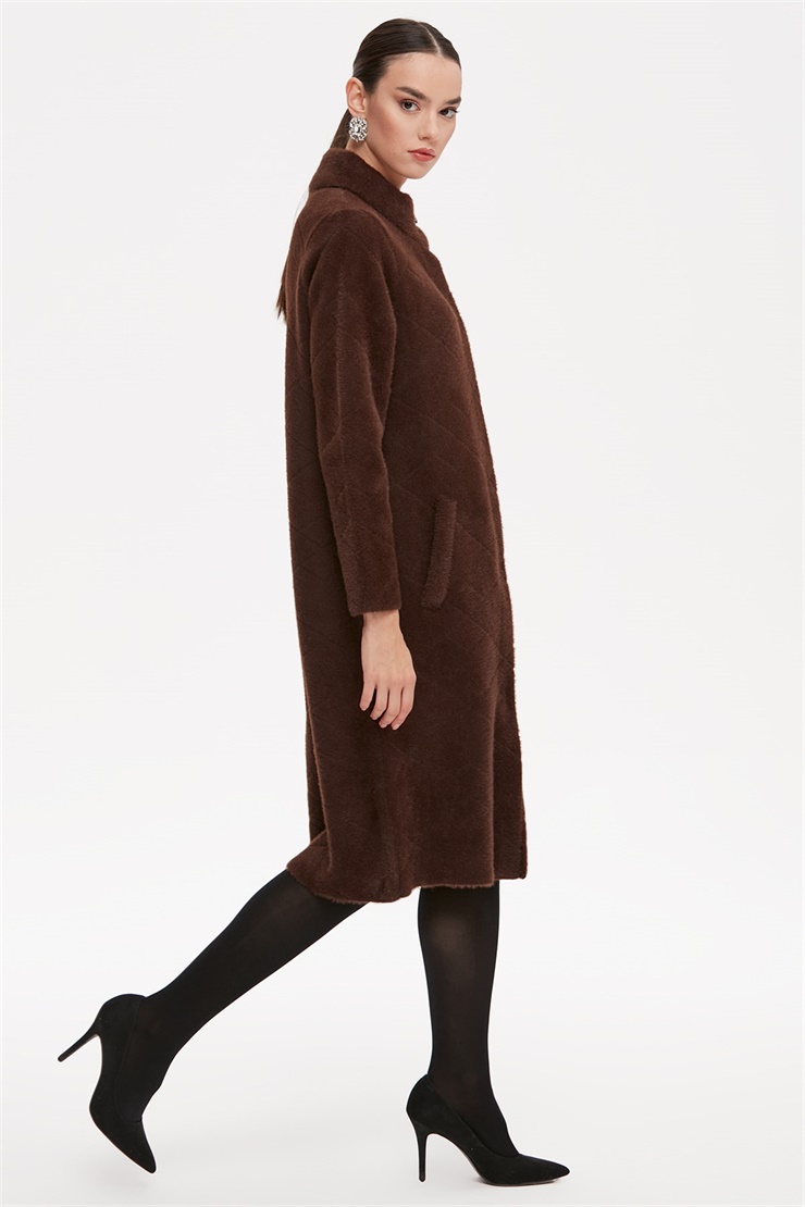 Baklava Desenli Angora Triko Kaban KAHVE