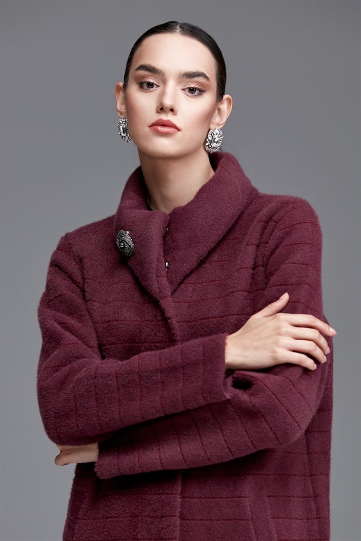 Çizgi Detaylı  Mink Kaban MÜRDÜM