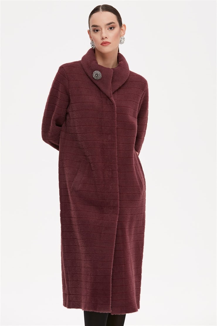 Çizgi Detaylı  Mink Kaban MÜRDÜM