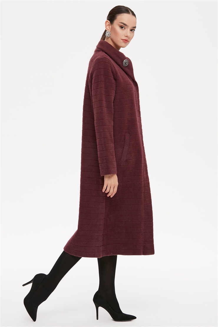 Çizgi Detaylı  Mink Kaban MÜRDÜM