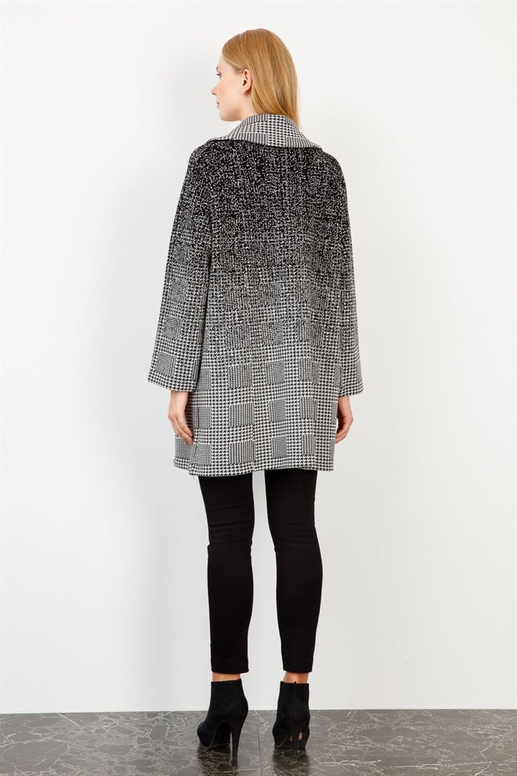 Kazayağı Gömlek Yaka Triko Ceket-Siyah-Ekru