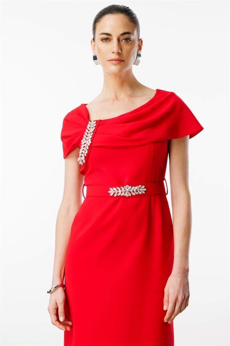 Modailgi  Aksesuar Detaylı Elbise Kırmızı