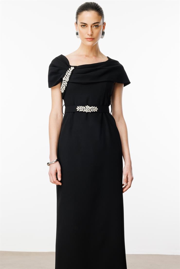 Modailgi  Aksesuar Detaylı Elbise Siyah