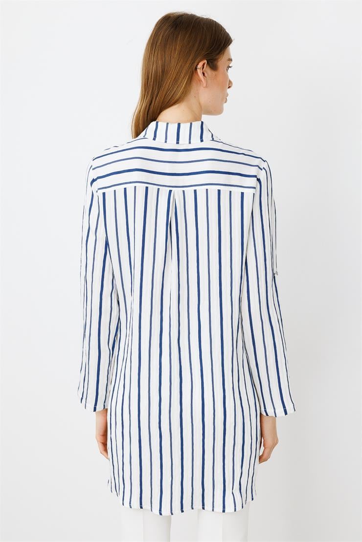 Modailgi  Aksesuar Detaylı Fermuar Kapamalı Çizgili Tunik Lacivert