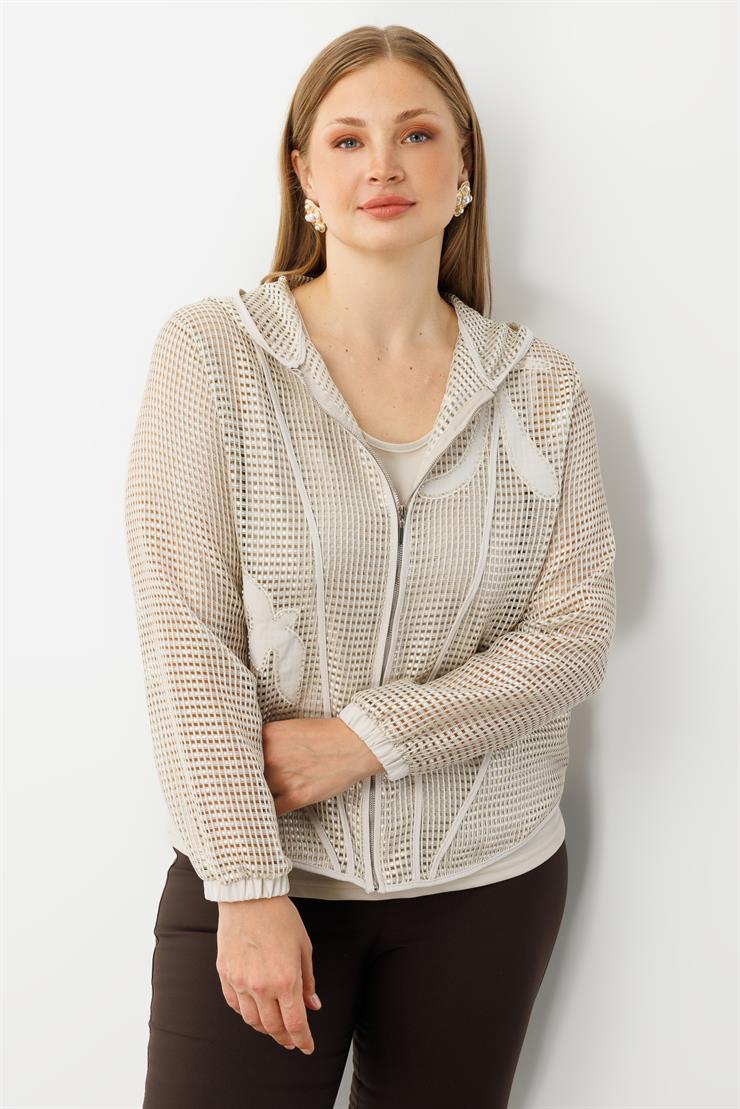 Modailgi  Aplikeli Kapüşonlu Fileli İkili Takım Taş