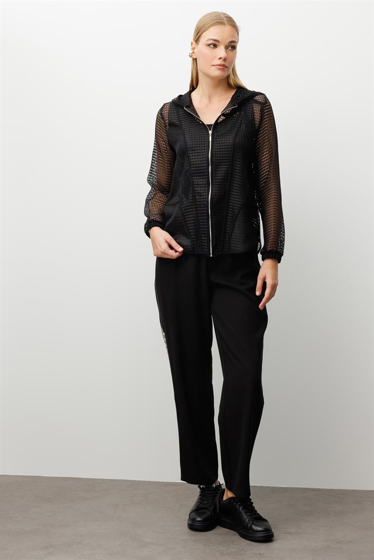 Modailgi  Aplikeli Kapüşonlu Fileli İkili Takım Siyah