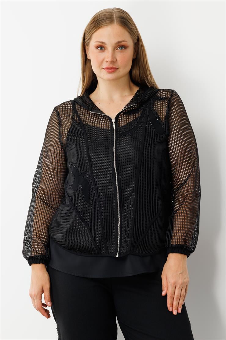 Modailgi  Aplikeli Kapüşonlu Fileli İkili Takım Siyah