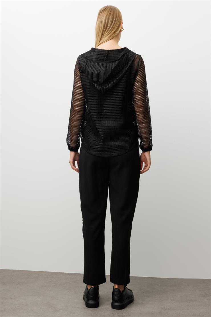 Modailgi  Aplikeli Kapüşonlu Fileli İkili Takım Siyah