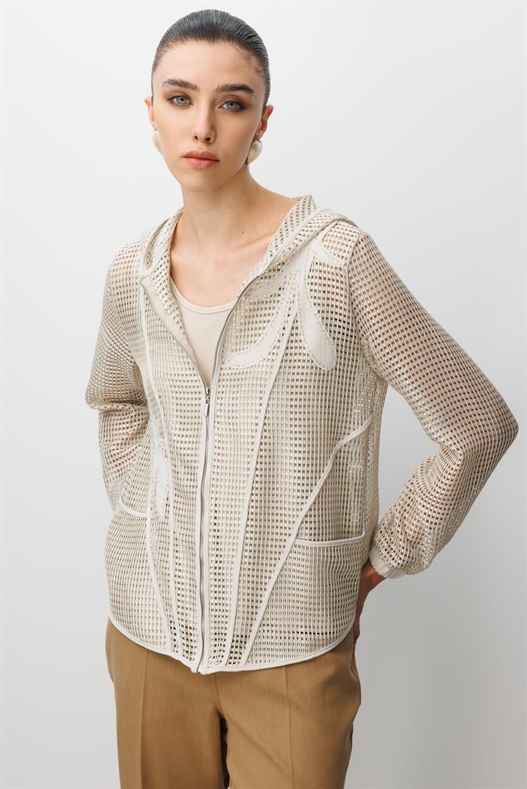 Modailgi  Aplikeli Kapüşonlu Fileli İkili Takım Taş