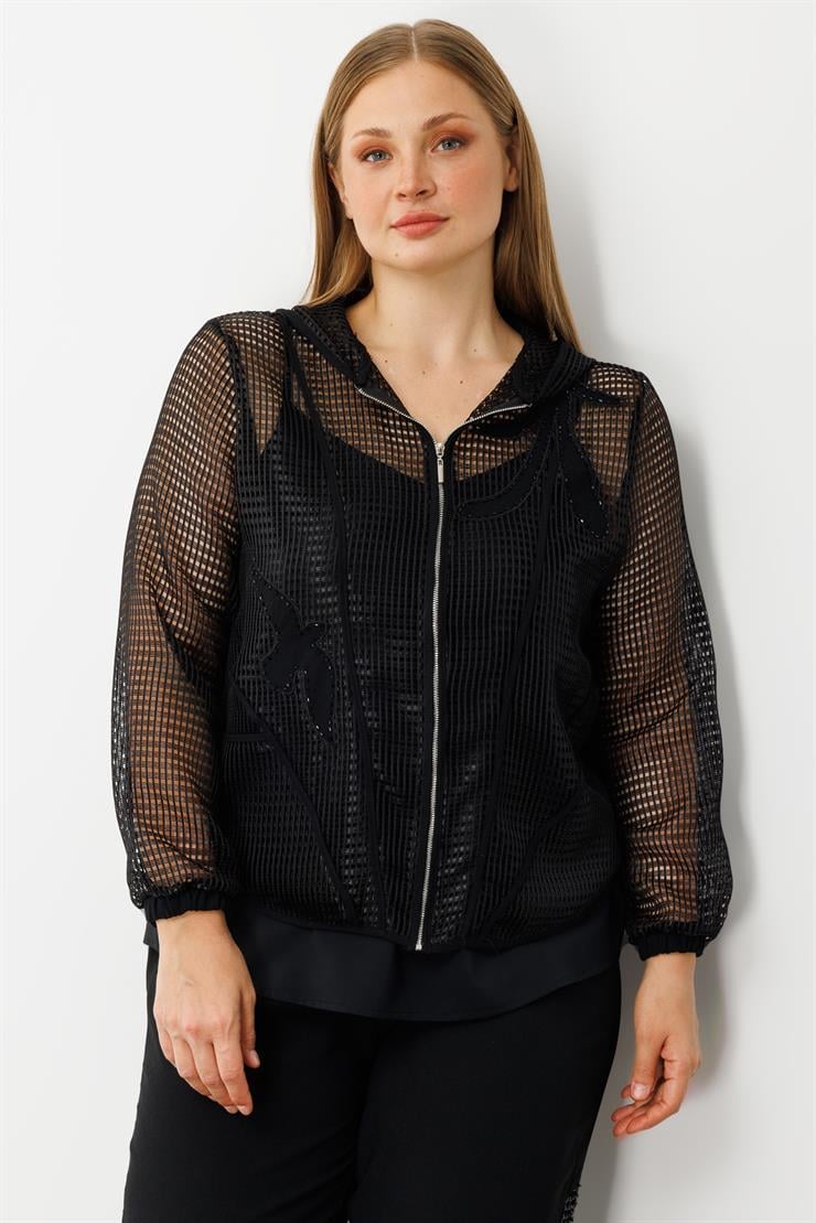 Modailgi  Aplikeli Kapüşonlu Fileli İkili Takım Siyah