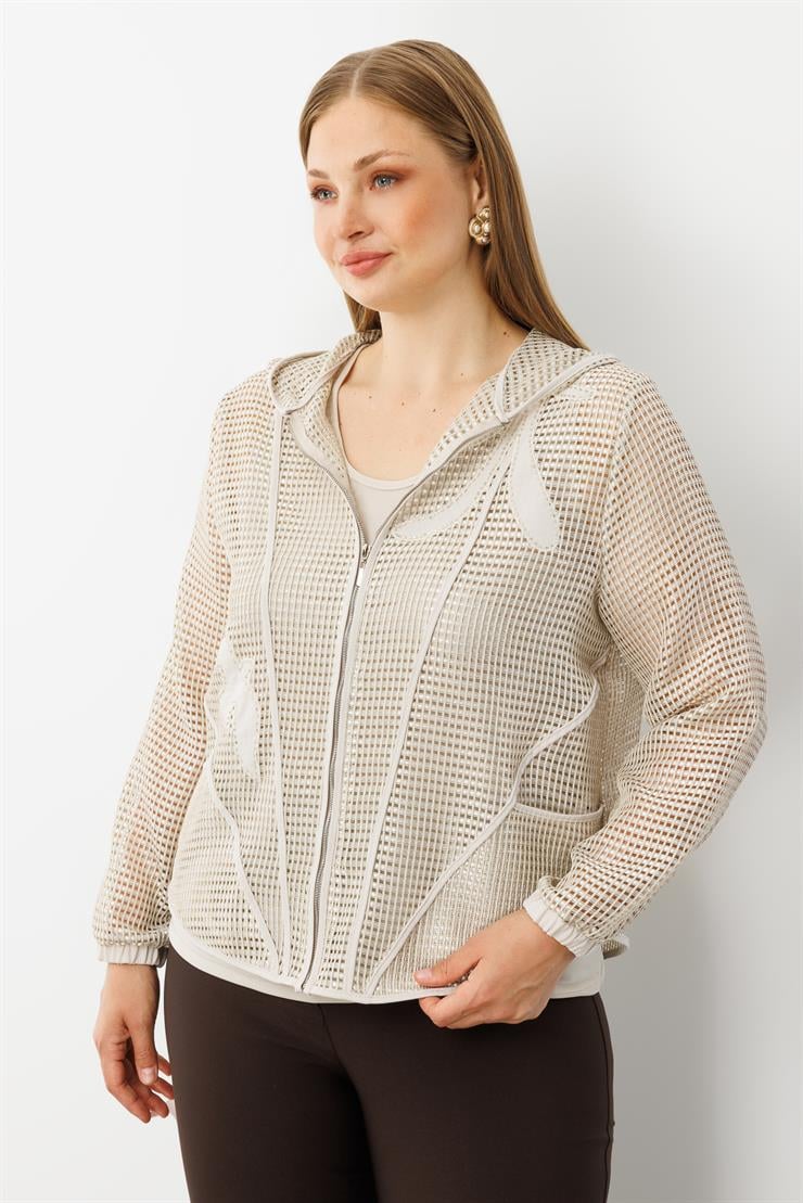 Modailgi  Aplikeli Kapüşonlu Fileli İkili Takım Taş