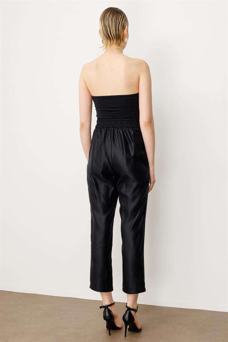 Modailgi  Arka Kemeri Lastikli Çift Pileli Pantolon - 15076 Siyah