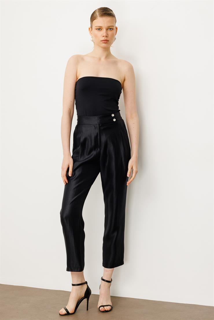 Modailgi  Arka Kemeri Lastikli Çift Pileli Pantolon - 15076 Siyah