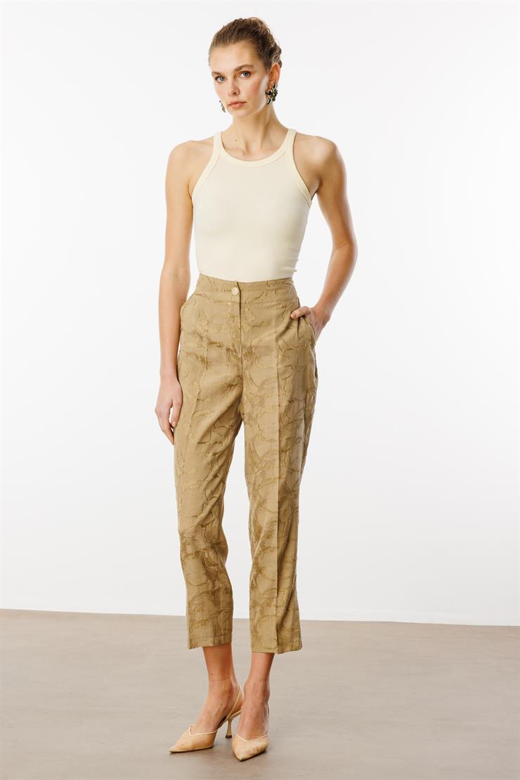 Modailgi  Arka Kemeri Lastikli Paçası Aksesuar Detaylı Rahat Kesim Pantolon - 15061 Yağ Yeşili