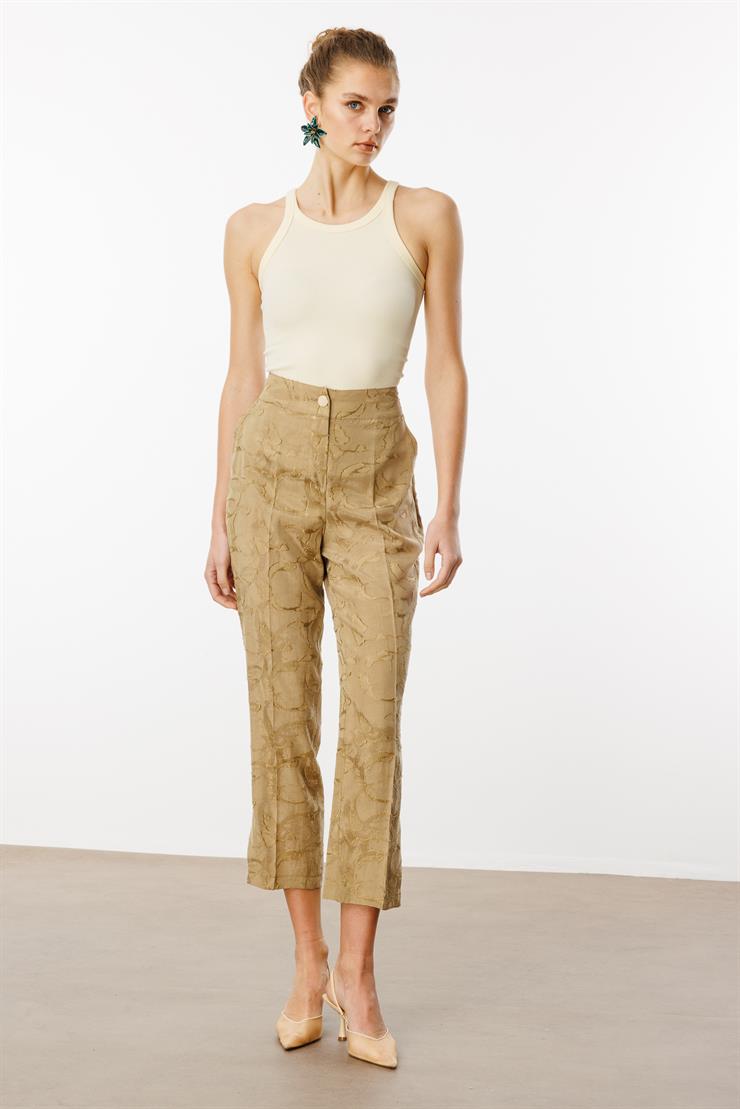 Modailgi  Arka Kemeri Lastikli Paçası Aksesuar Detaylı Rahat Kesim Pantolon - 15061 Yağ Yeşili