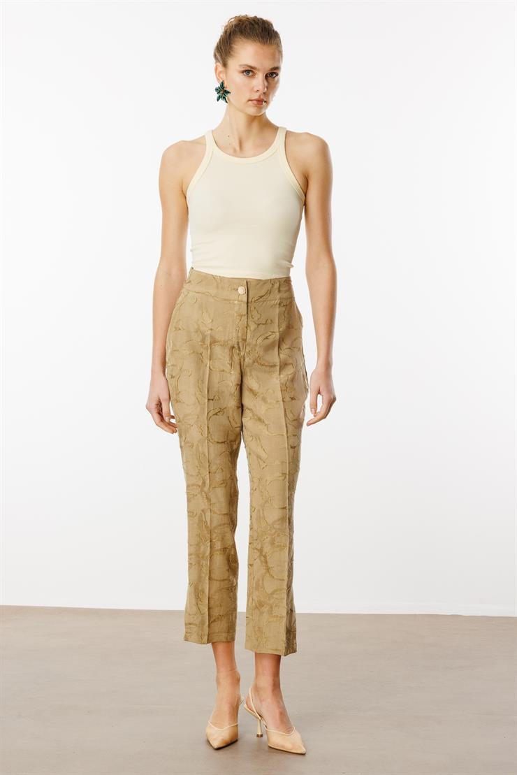 Modailgi  Arka Kemeri Lastikli Paçası Aksesuar Detaylı Rahat Kesim Pantolon - 15061 Yağ Yeşili