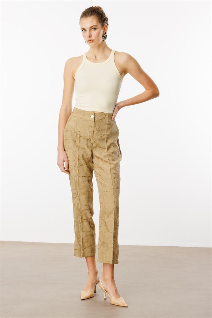 Modailgi  Arka Kemeri Lastikli Paçası Aksesuar Detaylı Rahat Kesim Pantolon - 15061 Yağ Yeşili