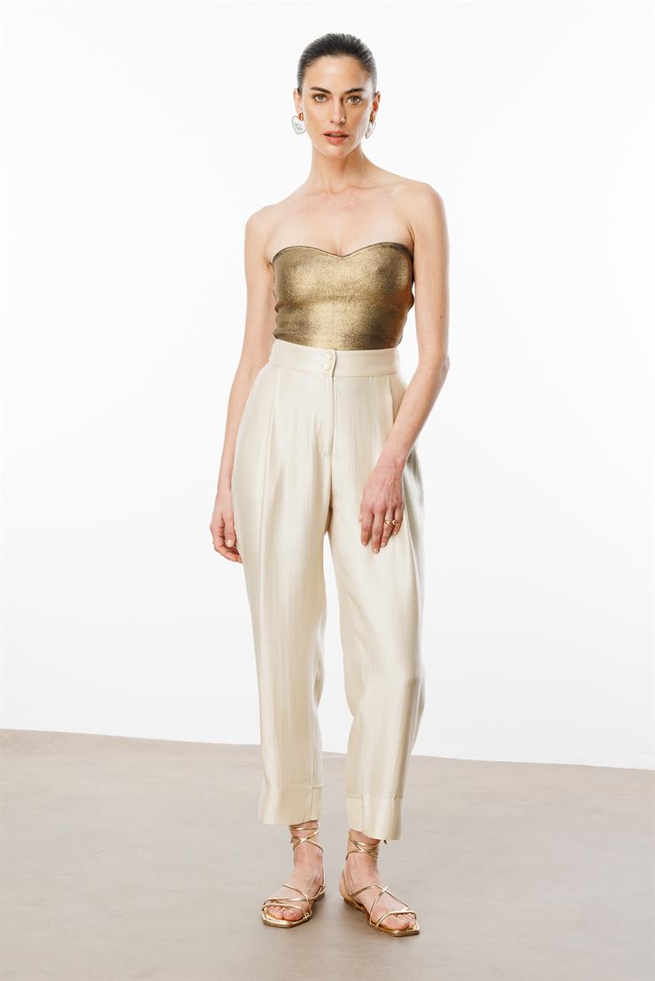 Modailgi  Arka Kemeri Lastikli Pile Detaylı Pantolon - 15075 Bej