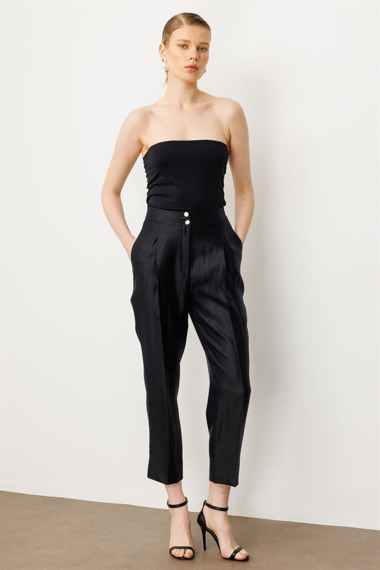 Modailgi  Arka Kemeri Lastikli Pile Detaylı Pantolon - 15075 Siyah