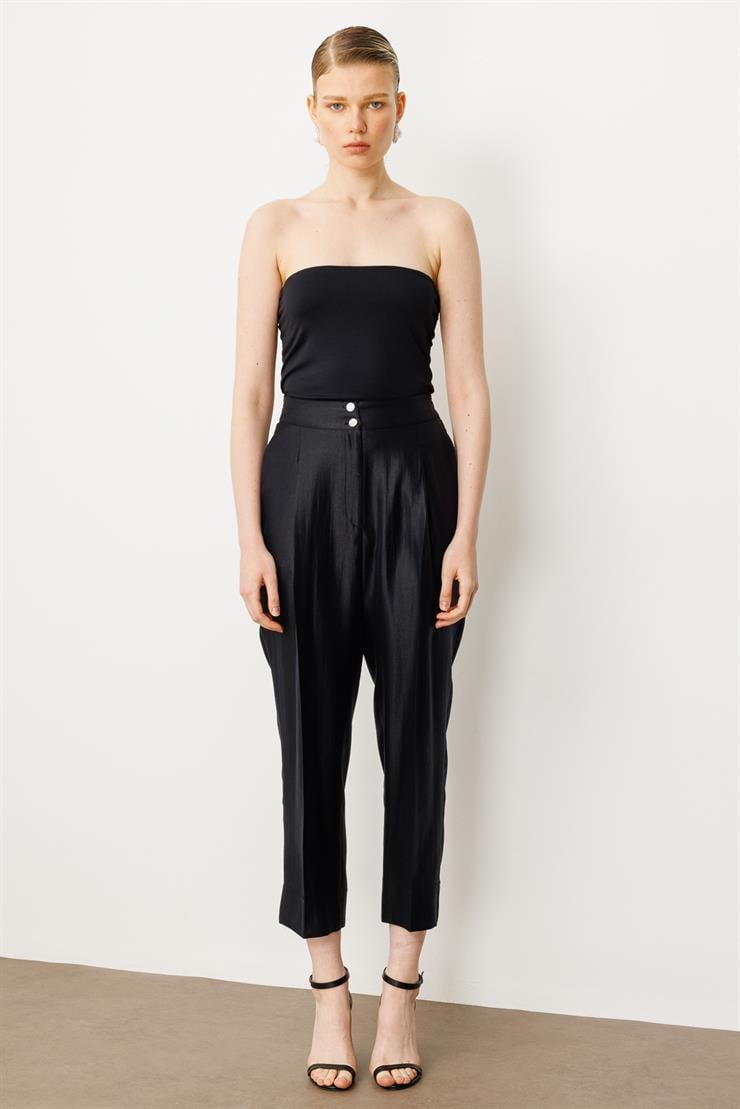 Modailgi  Arka Kemeri Lastikli Pile Detaylı Pantolon - 15075 Siyah