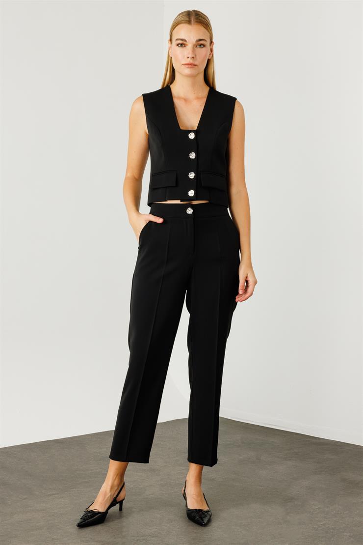 Modailgi  Arka Kemeri Lastikli Yan Cep Pantolon - 7068 Siyah