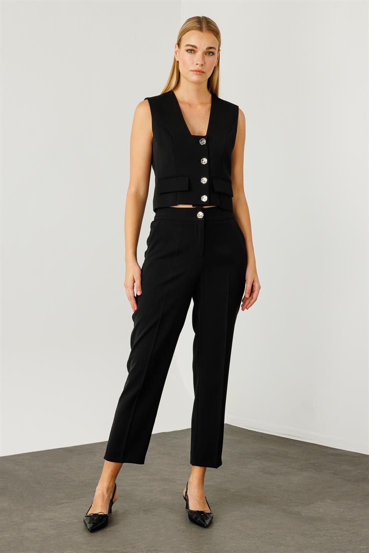 Modailgi  Arka Kemeri Lastikli Yan Cep Pantolon - 7068 Siyah