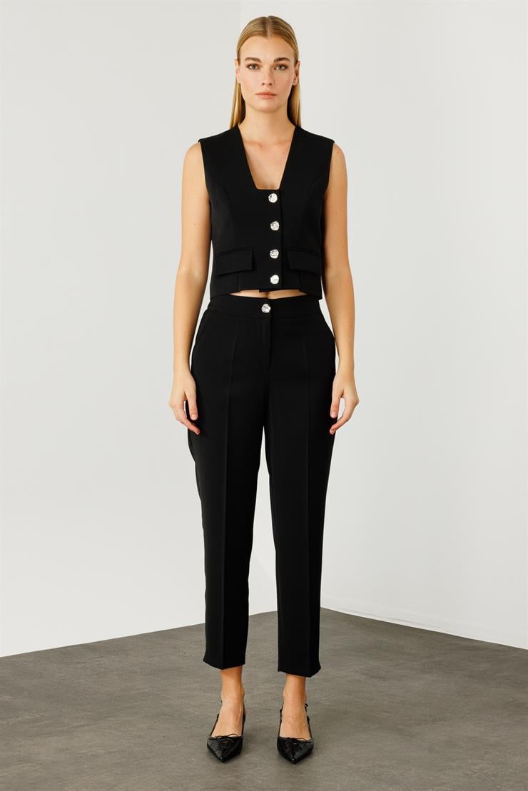 Modailgi  Arka Kemeri Lastikli Yan Cep Pantolon - 7068 Siyah