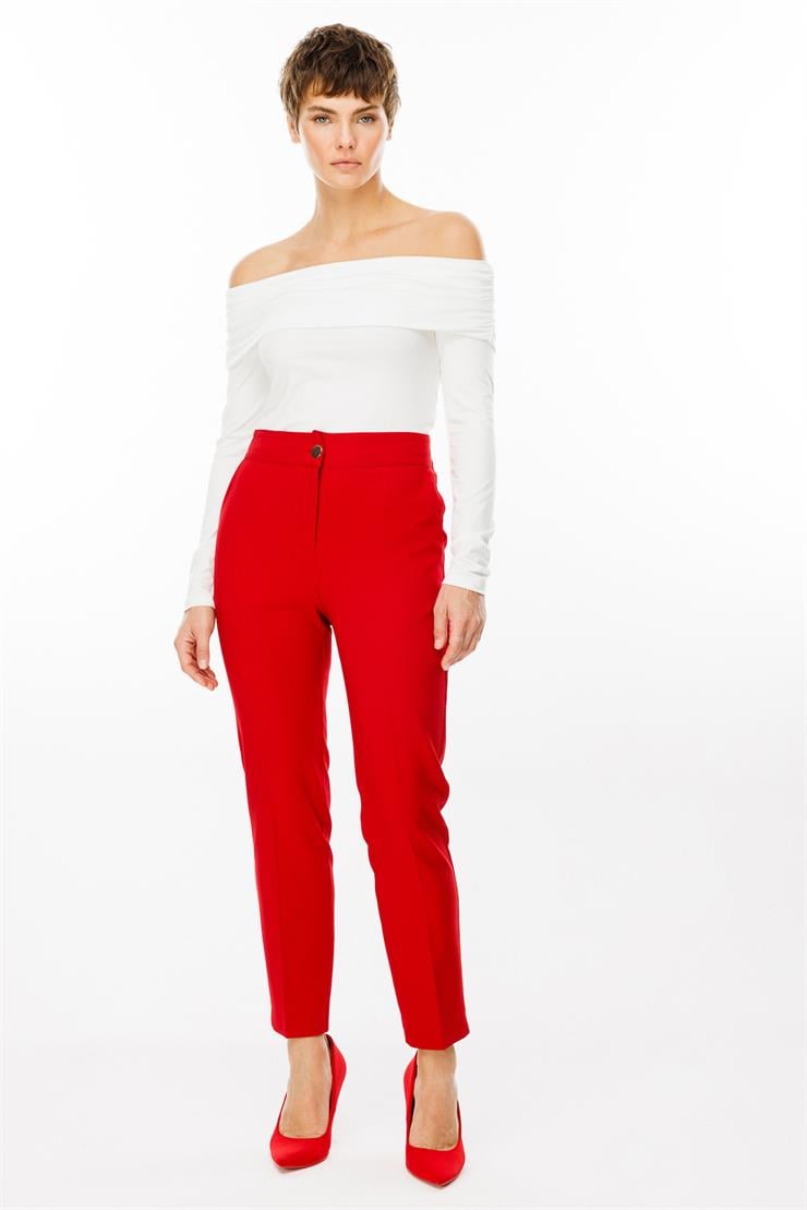 Modailgi  Arka Kemeri Lastikli Yandan Cepli Pantolon - 7057 Kırmızı