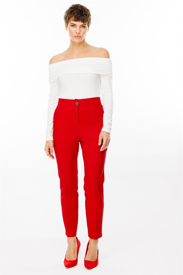 Modailgi  Arka Kemeri Lastikli Yandan Cepli Pantolon - 7057 Kırmızı