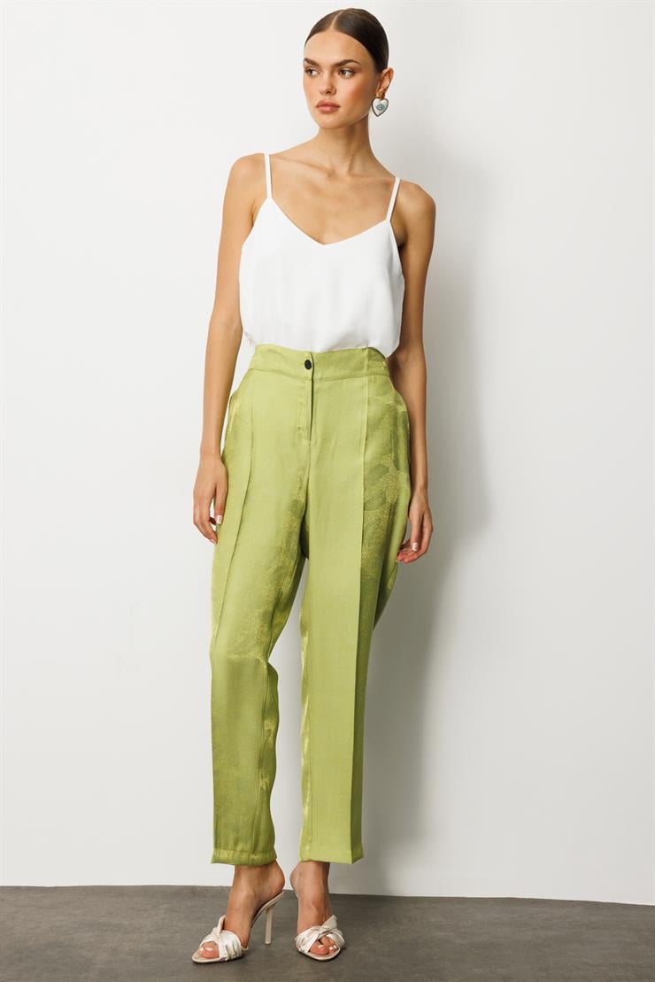 Modailgi  Arka Kemeri Lastikli Yandan Cepli Yüksek Bel Pantolon - 15011 Yeşil