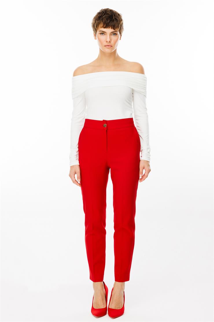 Modailgi  Arka Kemeri Lastikli Yandan Cepli Pantolon - 7057 Kırmızı