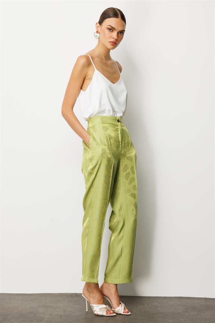 Modailgi  Arka Kemeri Lastikli Yandan Cepli Yüksek Bel Pantolon - 15011 Yeşil