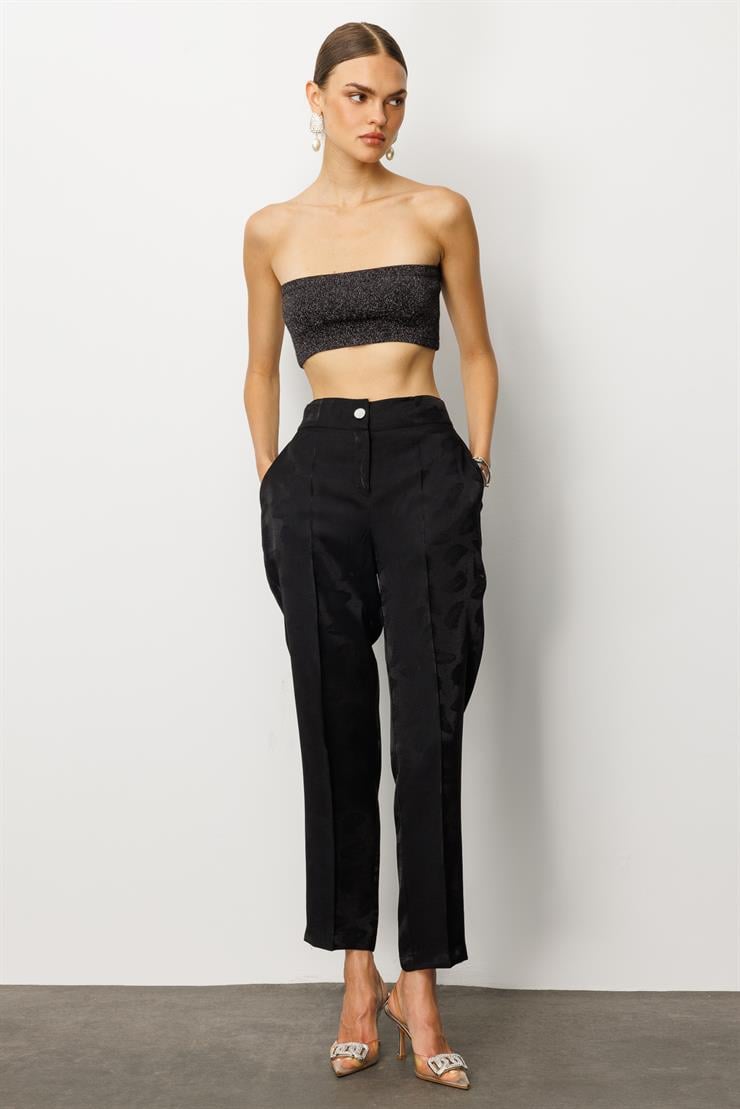 Modailgi  Arka Kemeri Lastikli Yandan Cepli Yüksek Bel Pantolon - 15011 Siyah