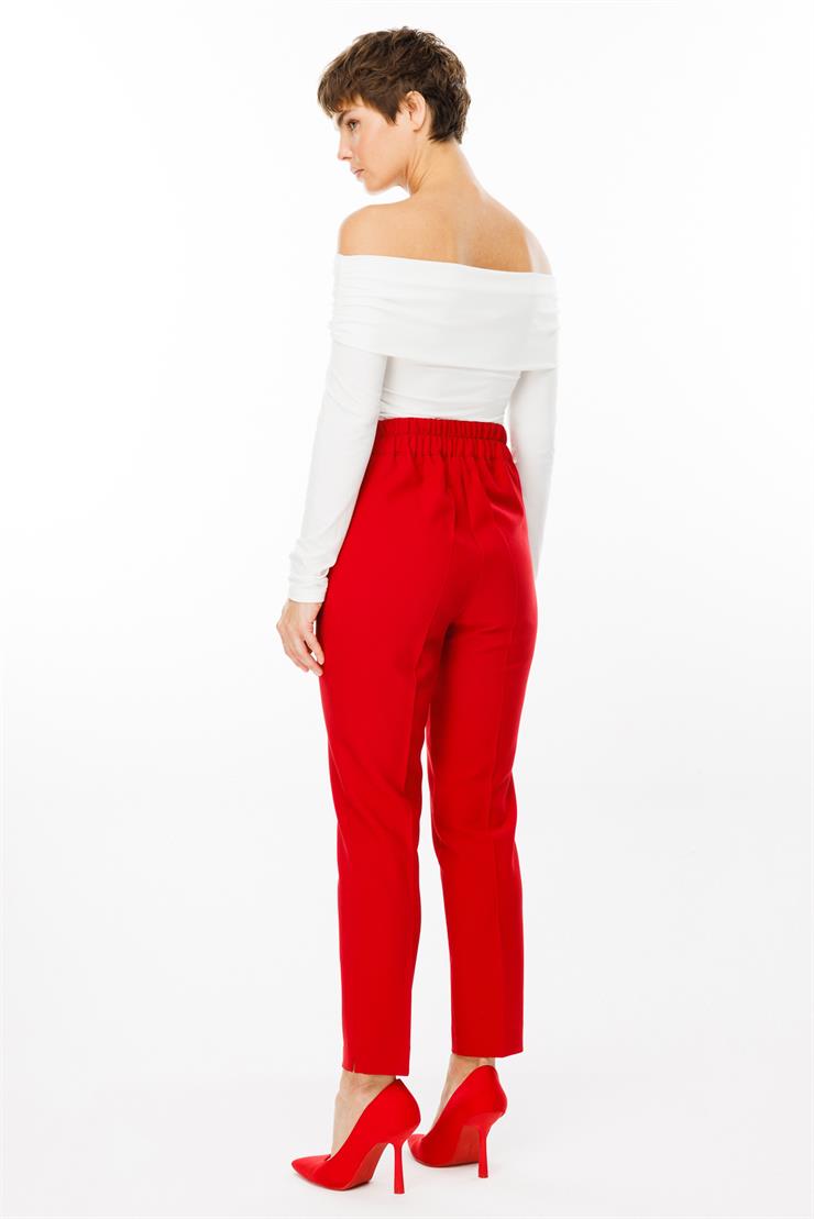 Modailgi  Arka Kemeri Lastikli Yandan Cepli Pantolon - 7057 Kırmızı