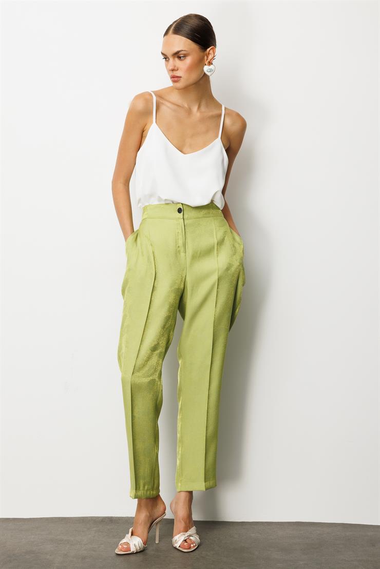 Modailgi  Arka Kemeri Lastikli Yandan Cepli Yüksek Bel Pantolon - 15011 Yeşil