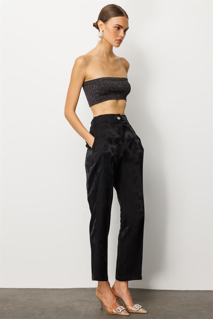 Modailgi  Arka Kemeri Lastikli Yandan Cepli Yüksek Bel Pantolon - 15011 Siyah