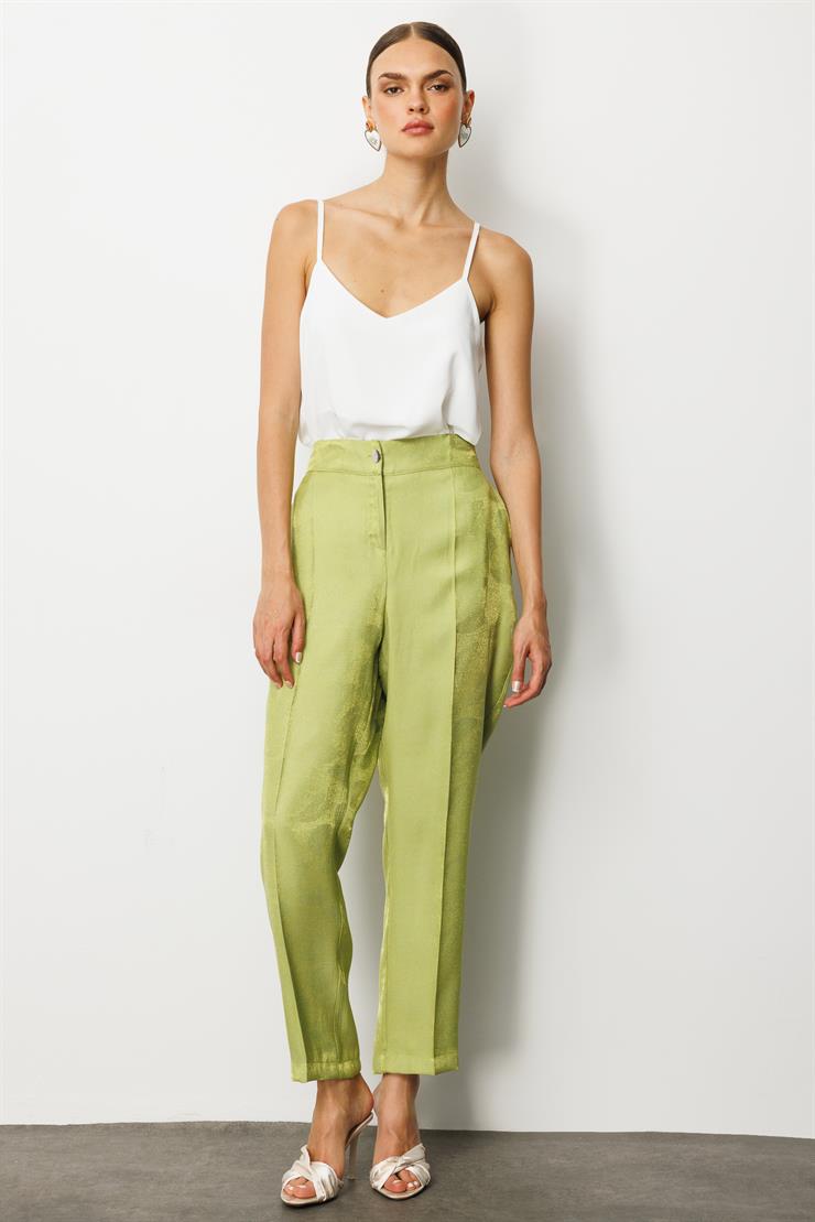 Modailgi  Arka Kemeri Lastikli Yandan Cepli Yüksek Bel Pantolon - 15011 Yeşil