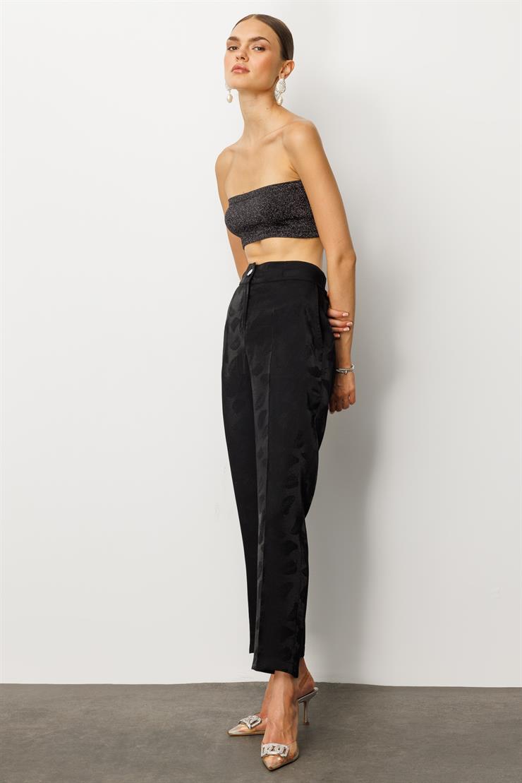 Modailgi  Arka Kemeri Lastikli Yandan Cepli Yüksek Bel Pantolon - 15011 Siyah