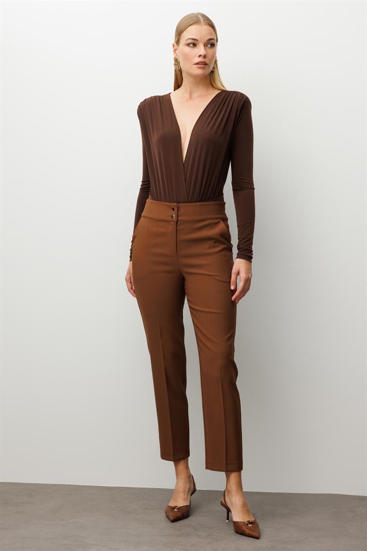 Modailgi  Arka Kemeri Lastikli Yüksek Bel Pantolon Taba