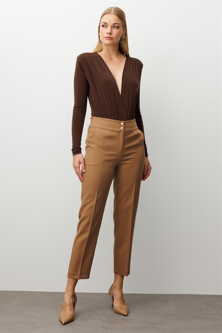 Modailgi  Arka Kemeri Lastikli Yüksek Bel Pantolon Vizon